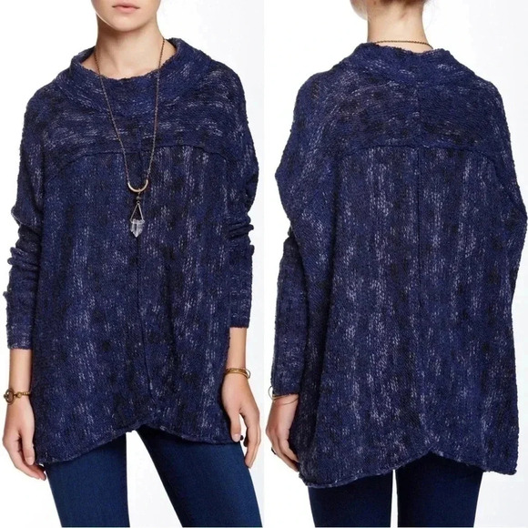 Free People Blue Boho High Neck Nightingale Pullover Sweater Size XS - Picture 1 of 8